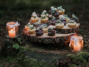 cupcakes arranged around a nature scenery