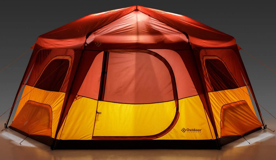 red and yellow tent with built in lights